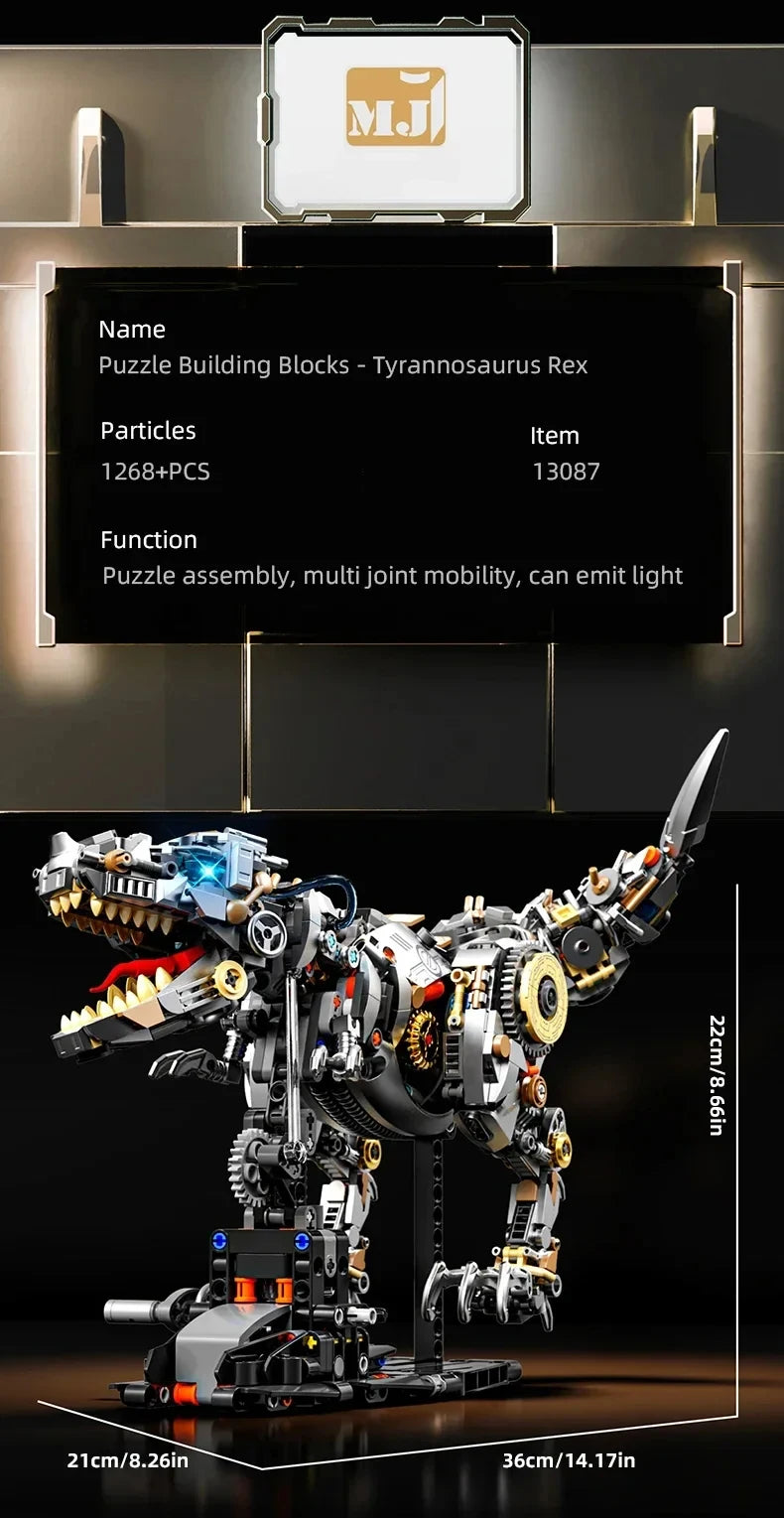 1268PCS Dinosaur Building Blocks Mechanical T-Rex Model Bricks Creative Desktop Decoration Educational DIY Toys Holiday Gifts