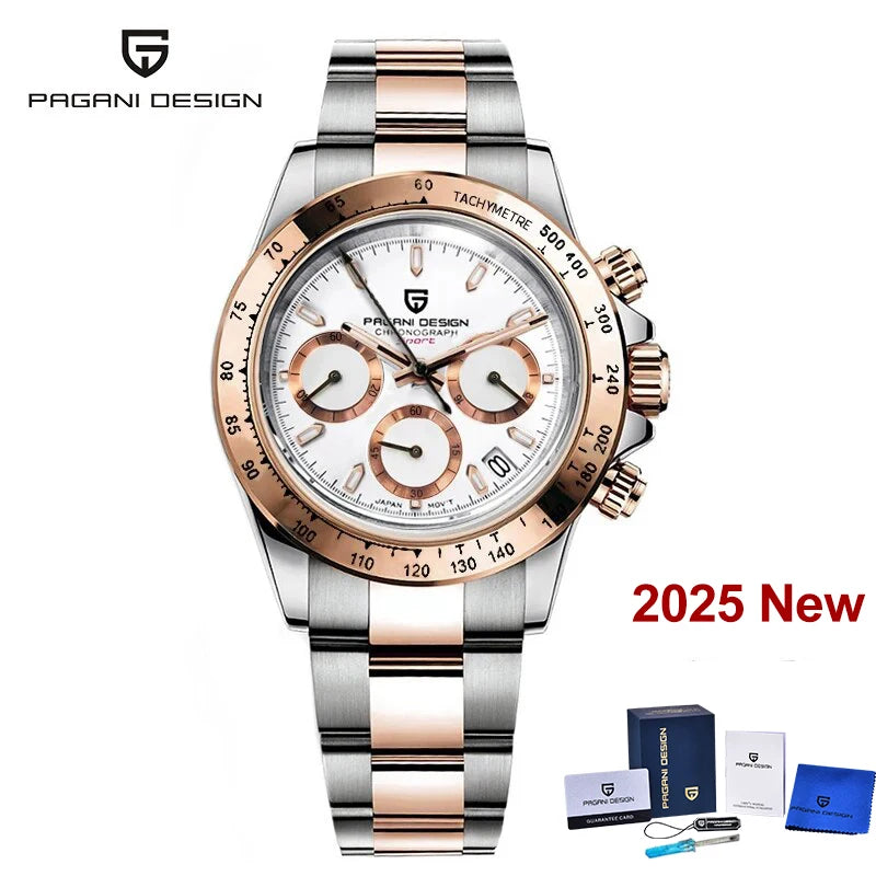 2026 New PAGANI DESIGN Rose Gold Chronograph Men's Watches Luxury Quartz Watch For Men Automatic Date Stainless steel Wristwatch