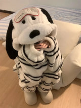 Cute Girl Cartoon Puppy Hooded Coral Fleece Pajamas Set Women's Winter New Thickened Large Size Loungewear Pajamas for Women
