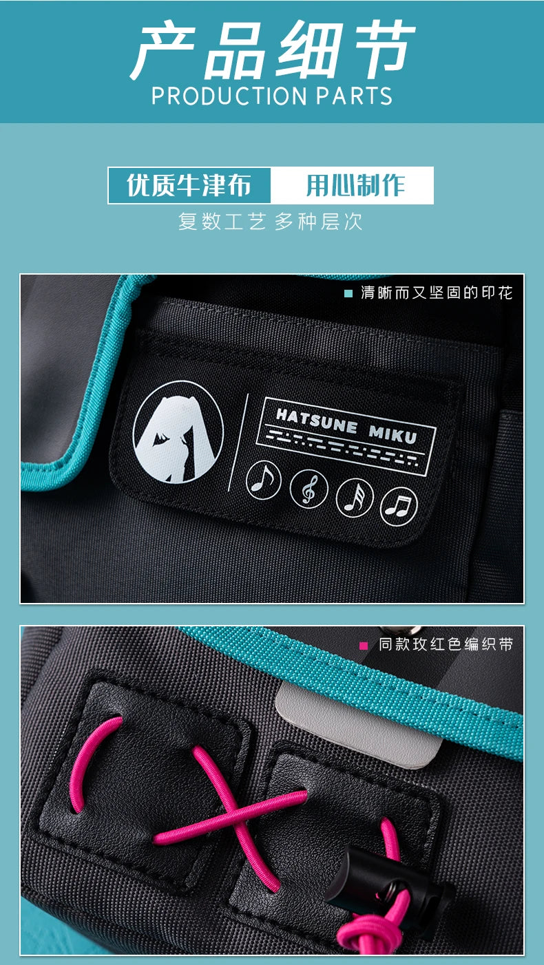 Bandai Hatsune Miku Buckle Shoulder Bag Cartoon Hatsune Miku Large Capacity Cool Storage Bag Anime Peripherals Holiday Gifts