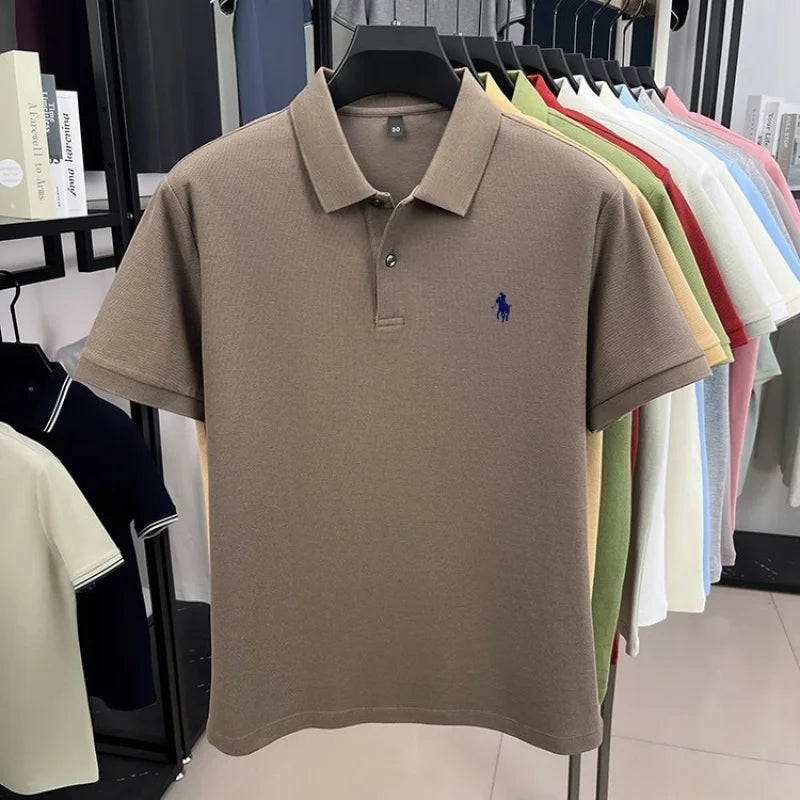 100% pure cotton high-end brand men's short sleeve polo shirt 2026 summer luxury fashion pony embroidery golf top casual T-shirt