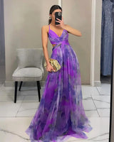 Off-Shoulder Lace Print Halter Maxi