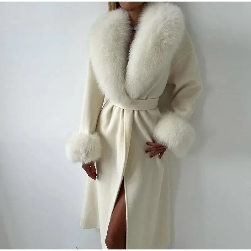 Faux Fur Patchwork Woolen Overcoat