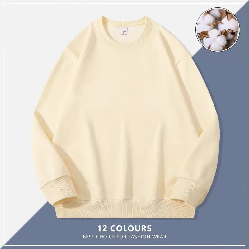 Custom Embroidery Logo Solid Sweatshirts Spring Autumn Warm Sweatshirt High Quality Men Tops Male Brand Hip Hop Pullover