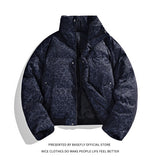 Unisex Graphic Puffer Jacket with Stand Collar
