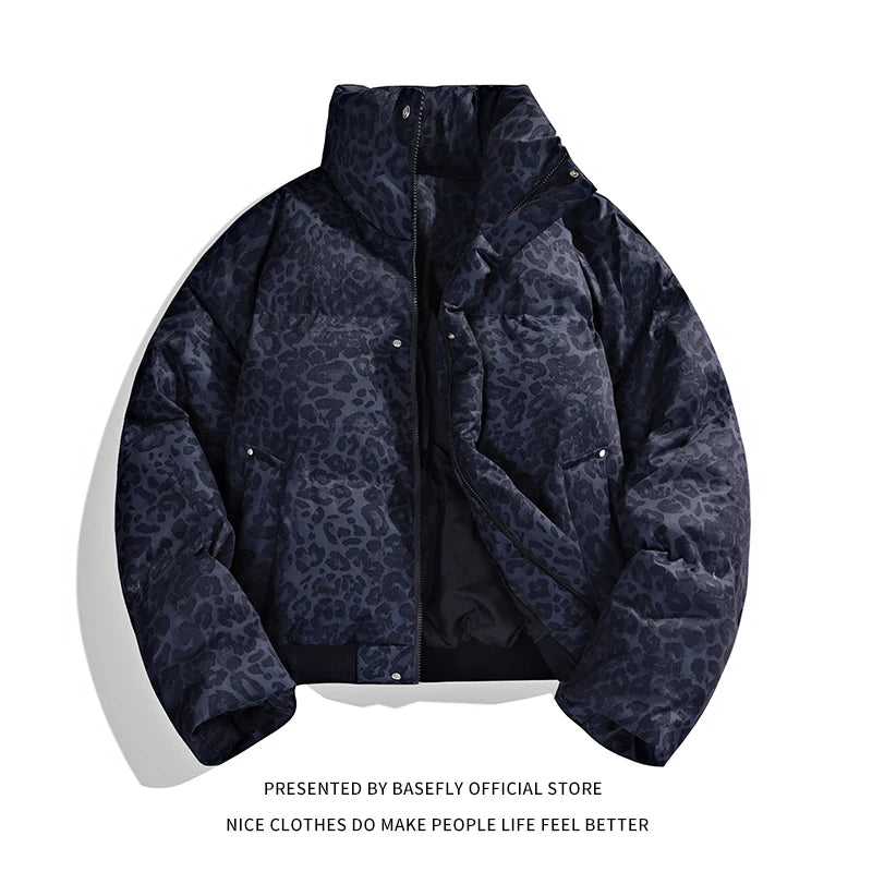 Unisex Graphic Puffer Jacket with Stand Collar