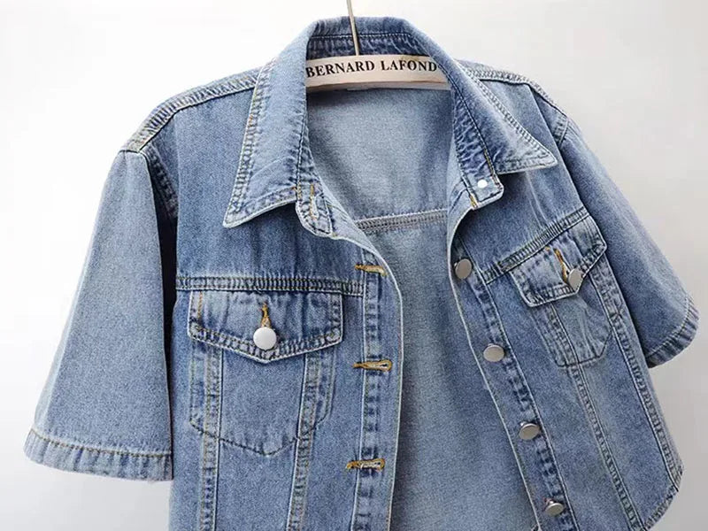 Vintage USA-Made Cropped Denim Jacket – Summer Short Sleeve Jean Top