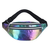 DX Holographic Fanny Pack Hologram Waist Bag Laser Beach Travel Banana Hip Bum Zip Waist Bags Women Belt Bag For Girls