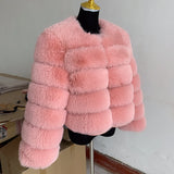 Elegant Winter Faux Fox Fur Crop Jacket