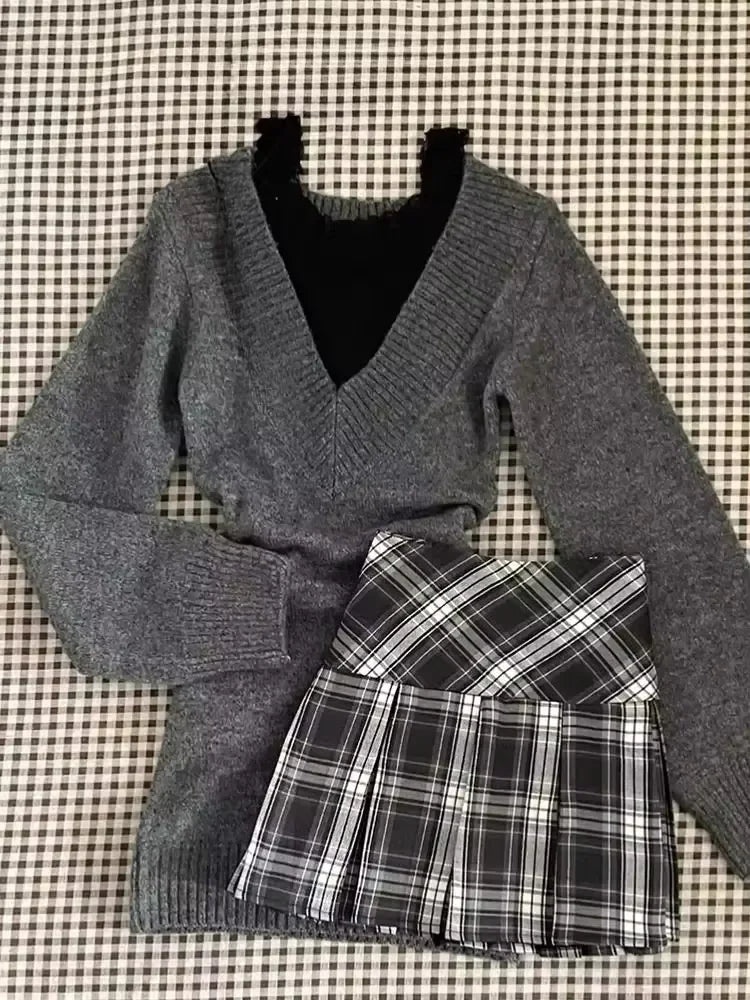 Sweet Lolita Lace Up Ruffles Cardigan+ Sexy Slim Fit Strapless Vest Tops+ High Waist Ruched Skirts Early Autumn Three Piece Sets