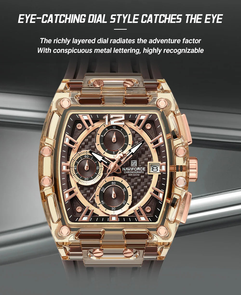 Men's Sport Chronograph – Waterproof Silicone Strap Tonneau Watch