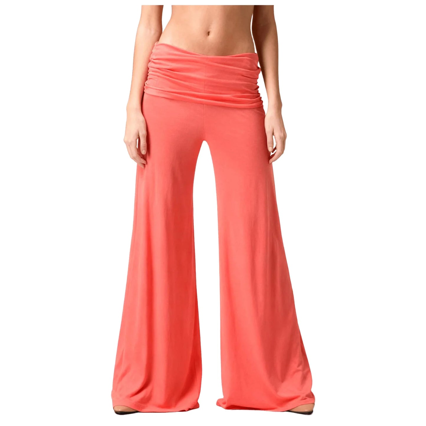Women's Flowy Wide Leg Yoga Pants High Waisted Fold-Over Stretchy Palazzo Pants Soft Comfy Dance Pants for Pilates Daily Casual