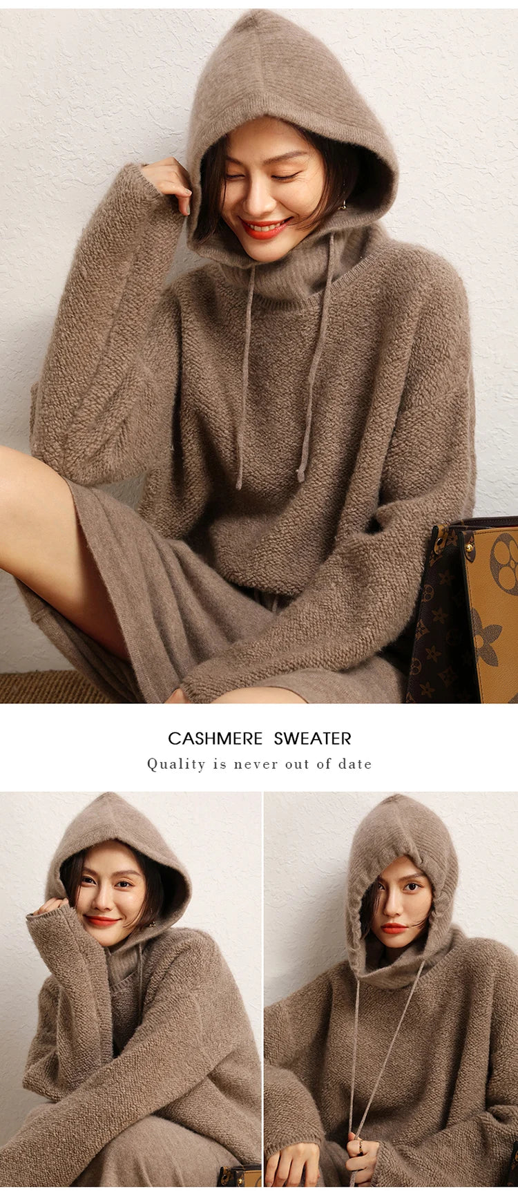 Women's Pure Cashmere Knit Beanie & Scarf Hat