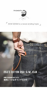 Maden Vintage Raw Denim Jeans for Men 14.8 OZ Jeans Denim Washed Straight Tapered Fit Pants Mid Waist Casual Trousers