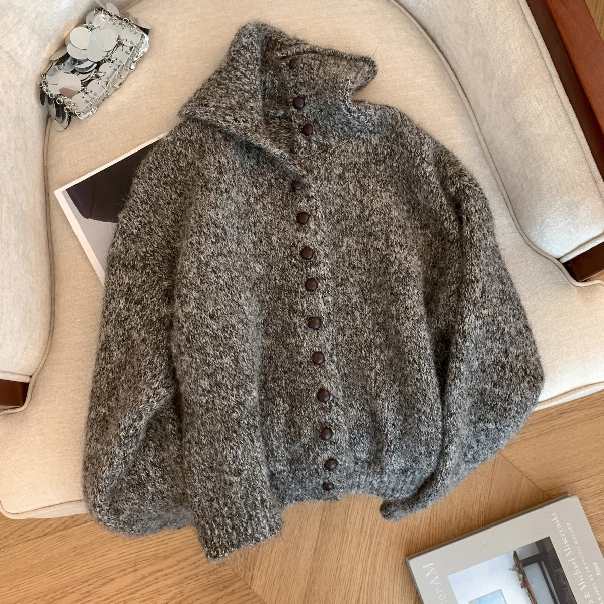 Women's Turtleneck Button-Front Cardigan