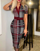 Elegant Geometric V-Neck Belted Midi Dress