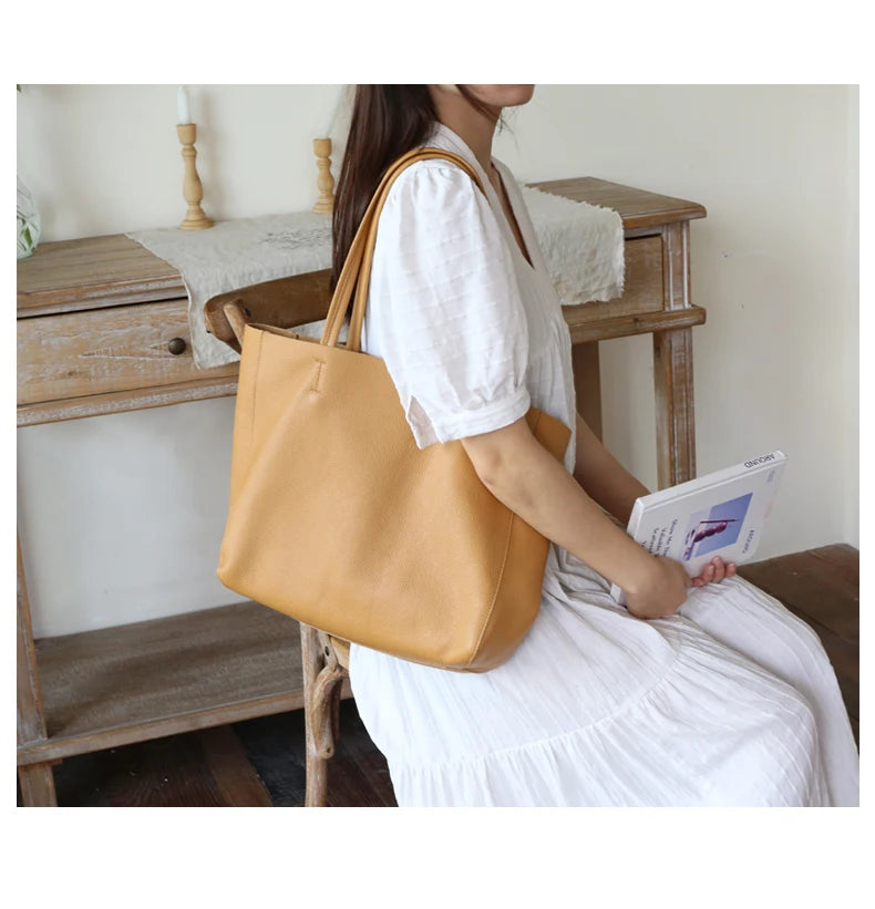 Bag Women 2022 New Summer Genuine Leather Tote Female Casual Fashion Simple Underarm Shoulder Bag Large Capacity Shopper Handbag