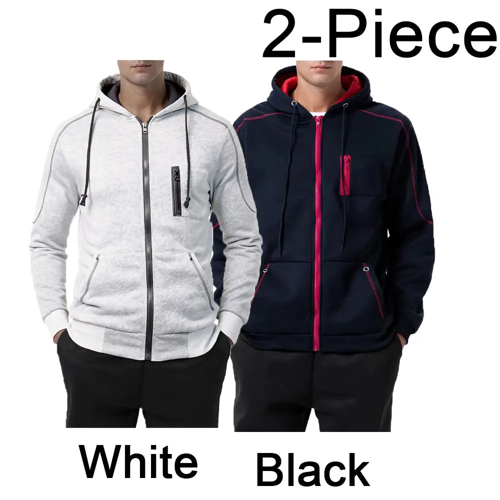 Men's Color Block Fleece Zip-Up Hoodie