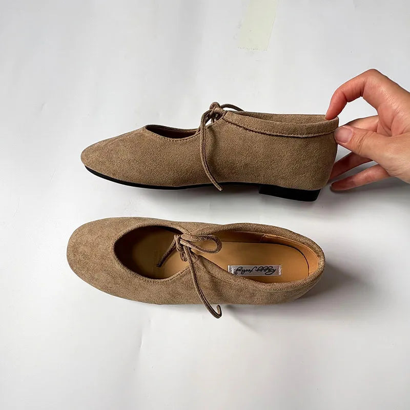 Round Toe Mary Jane Flats with Butterfly Knot