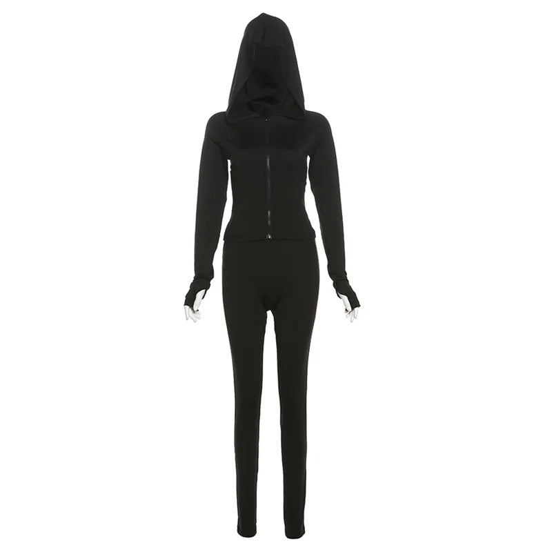 Nibber Sporty Casual 2 Piece Set Women Tracksuit Hooded Zip Crop Tops+Leggings Fitness Soft Stretch Streetwear Activity Suit