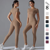 Yoga Set Women Workout Set Sportswear Gym Clothing Fitness Shorts Sleeve Crop Top High Waist Leggings Sports Suits
