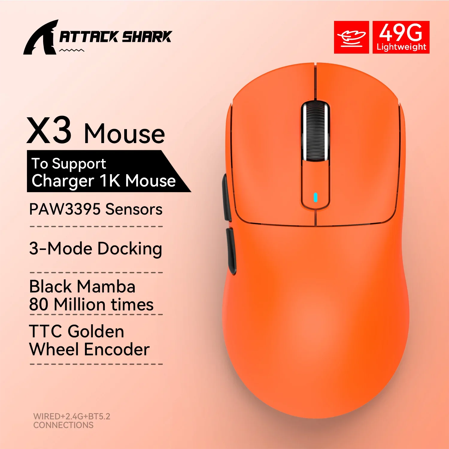 ATTACK SHARK X3/X3Pro Wireless Gaming Mouse PAW3395 26K DPI Tri-Mode Bluetooth Wired Ultra Lightweight High Quality Mouse