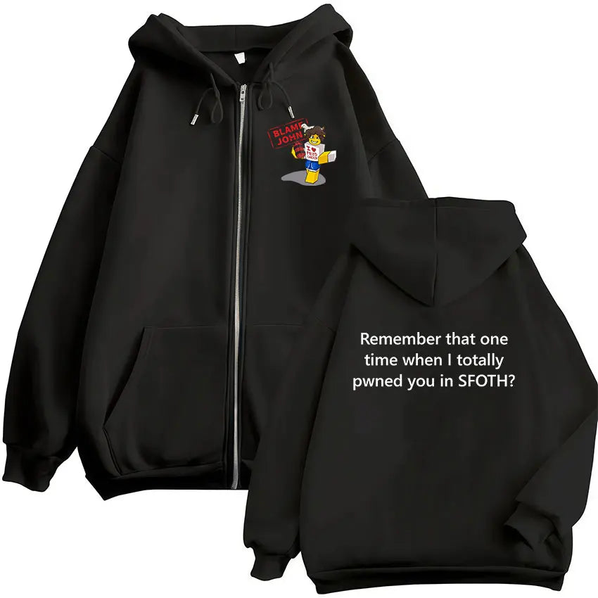 Blame John Meme Oversized Zip-Up Hoodie