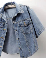 Vintage USA-Made Cropped Denim Jacket – Summer Short Sleeve Jean Top