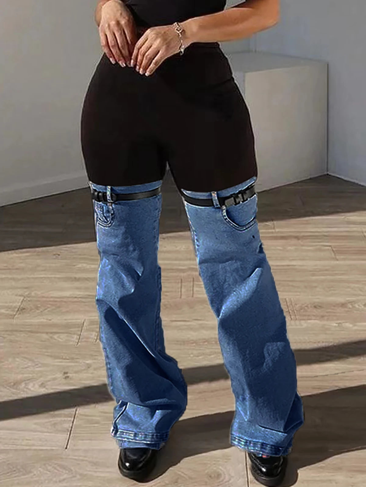 Punk-Inspired Patchwork Denim Bell Bottoms