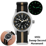 Militado ML05 Vintage Watch VH31 Sweep Second Movement Domed Sapphire Crystal With High Clear AR Coating Luminous 38mm Watches