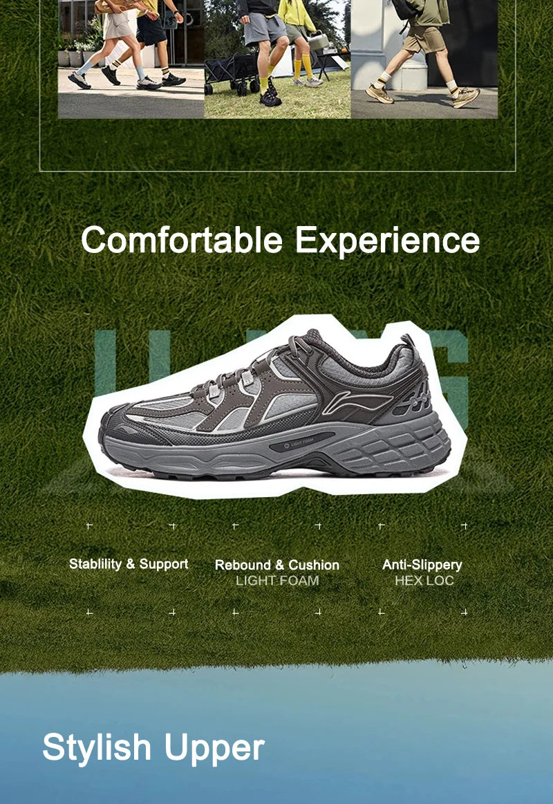 Li-Ning Unisex CLY SHADE Outdoor Hiking Shoes LIGHT FOAM Cushioning Soft Reflective LiNing Casual Sneakers AHTV033