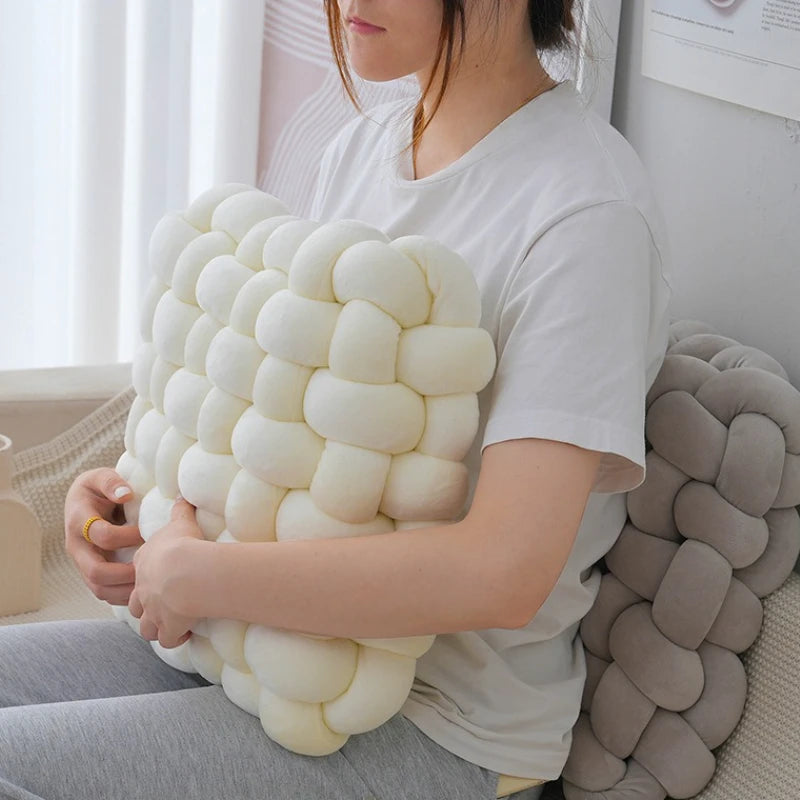 Living Room Soft Plush Knot Cushion,Sofa Pillow Solid Square Hand-Woven Home Throw Pillow,Square Woven Seat Cushion
