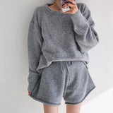 Korean Style Sweater Two 2 Piece Set Women Vintage Autumn Winter Pullover Knitted Tops + Casual Shorts 2 Piece Outfits Female