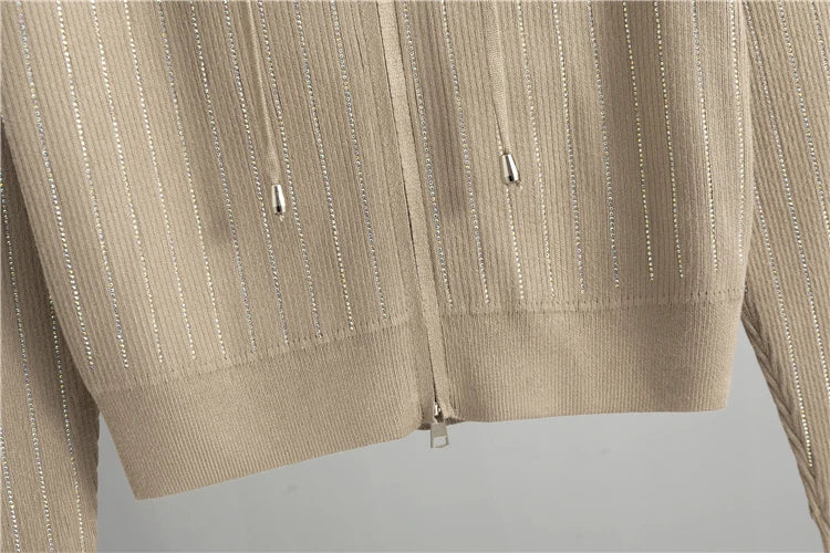 2025 new women's Knitted Cardigan High Waisted Buttocks Wrapped  Skirt 2 Piece Suits Luxury Hot Diamond Fashion Sets