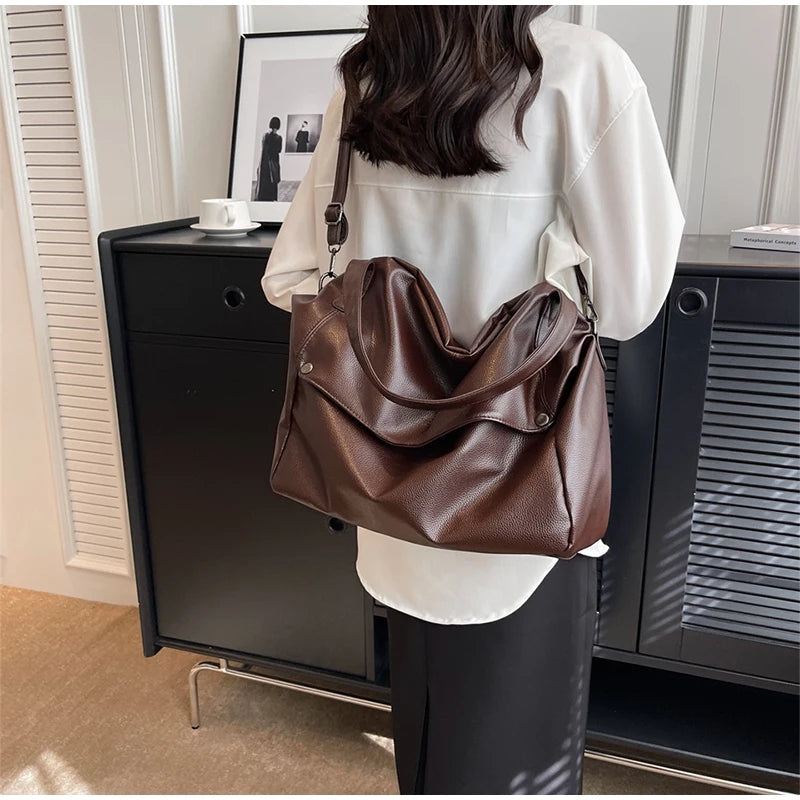 Large Capacity Solid Color Crossbody Shoulder Bag, Fashion Casual Versatile Shopper Tote Bag,Black/White Elegant Women Handbag