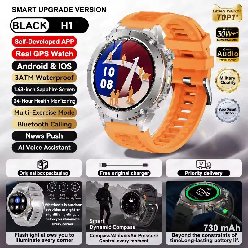 2025 New GUHUAVMI IOS Ultra GPS Smart Watch 10ATM Waterproof Built-in Dual-band GNSS Compass Military Sports Men SWIM Bracelet