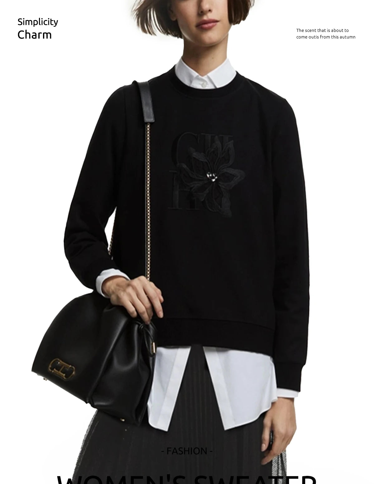 Floral Embroidered Women's Pullover Sweatshirt with O-Neck