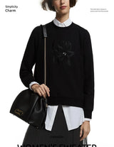 Floral Embroidered Women's Pullover Sweatshirt with O-Neck