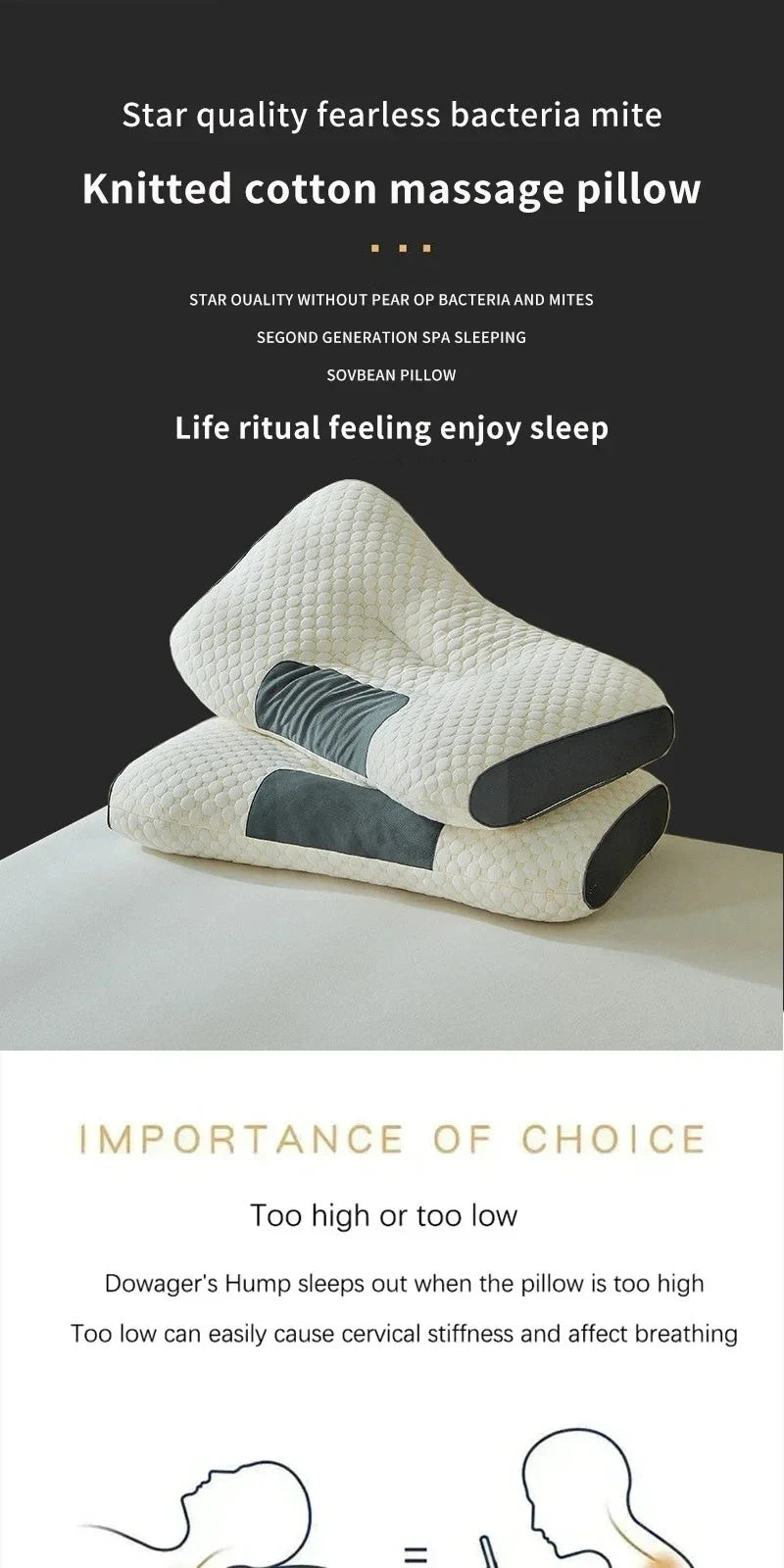 Spa Massage Pillow Washable Non-Collapse Cervical Support Pillow Core Home Pin Gift Pillow