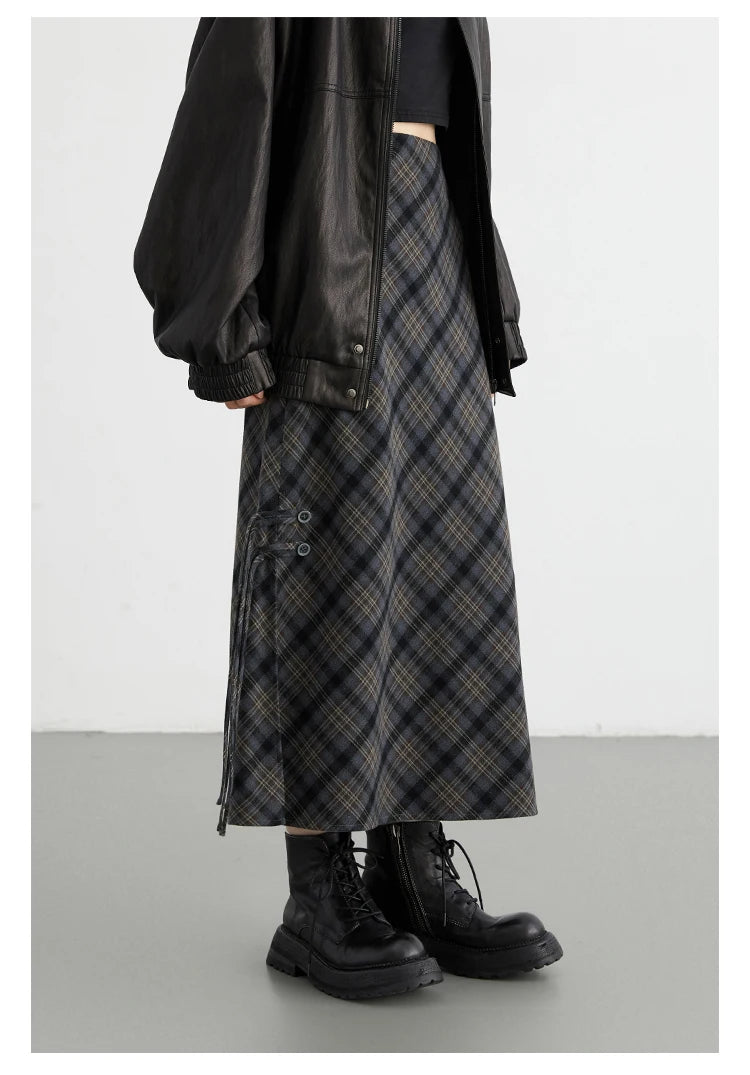 CHIC VEN Women Long Skirt Casual New Sweet Cool Style High Waist Slit Plaid Half Skirt Straight Tube Skirts Spring Autumn 2024