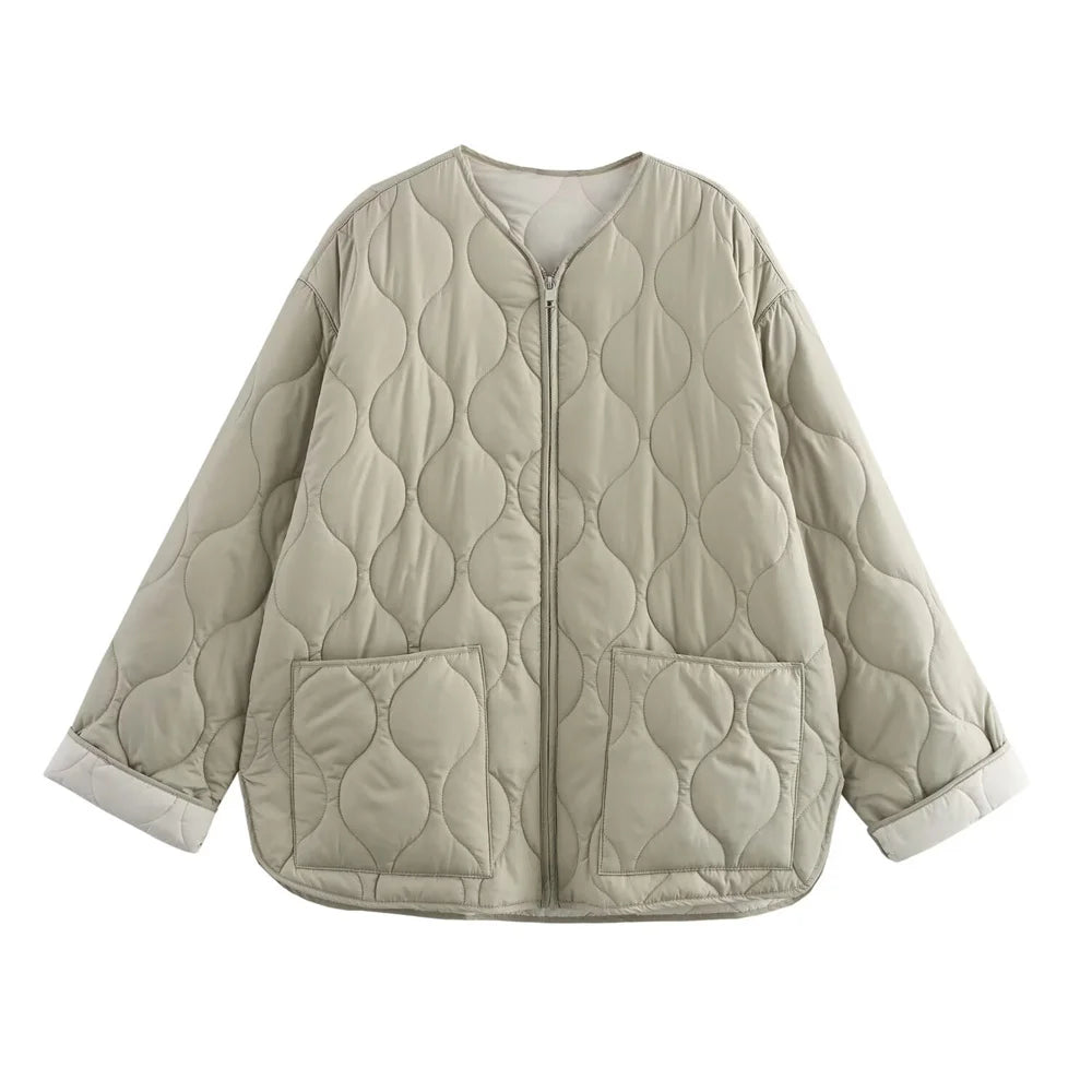 Casual Full-Zip Cotton Jacket – Autumn/Winter Fashion Coat with Curled Edge