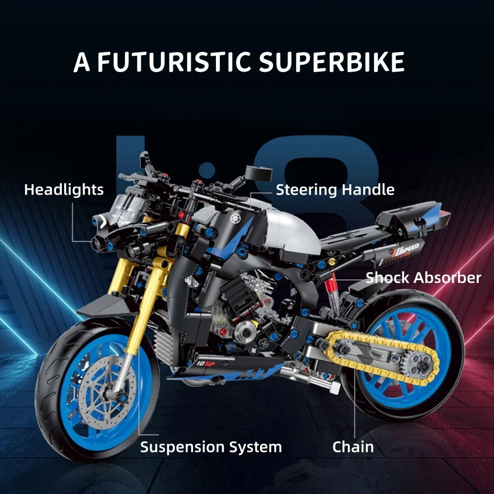 Technical MOC Construction Bricks Motorcycle Model Creative Building Kit Assembly Toys Educational Gift for Children Boys Girls