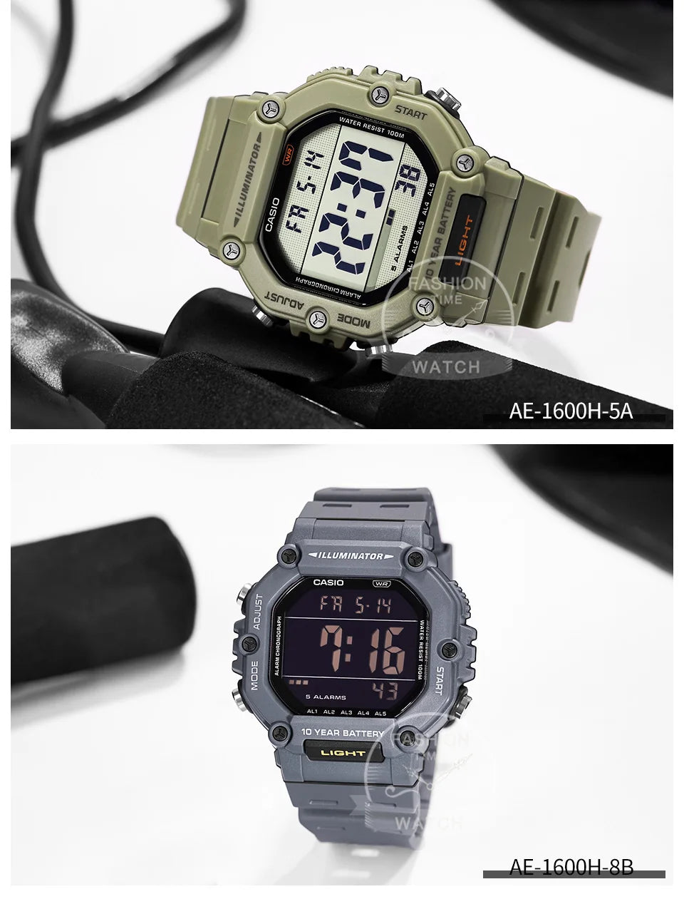 Casio Men’s Sport Digital Watch | 100M Water Resistant & Multi-Time Zone | AE-1600H-1A