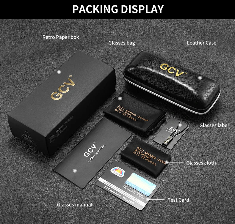 GCV Brand Original Fashion Acetate Polarized Sunglasses Cat Eye Square Frame Fishing Glasses Driving Outdoor Hiking UV400