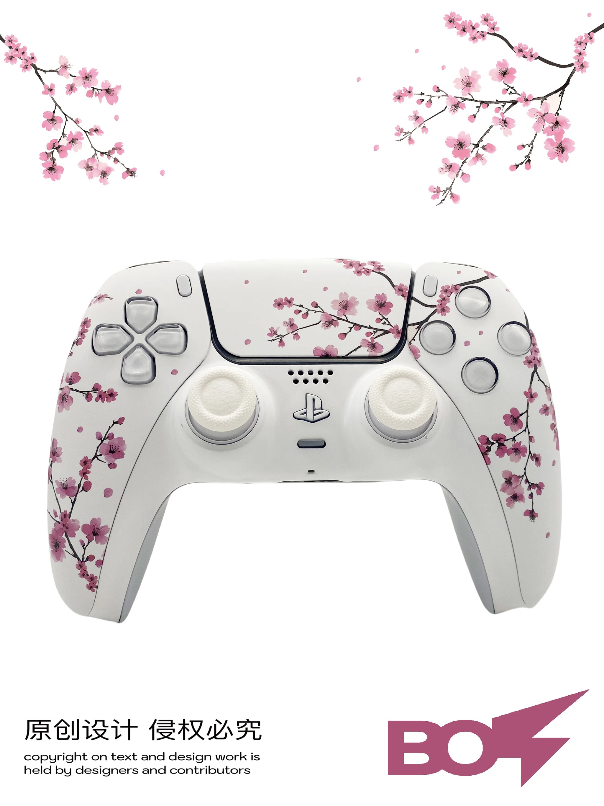 Pink Sakura PS5 Controller Shell Faceplate Cover with Touchpad for DualSense Controller, Replacement for BDM-010/020/030/040/050