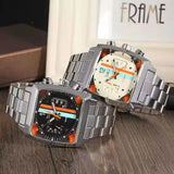 JARAGAR 569 Retro Square Dial Unique Men's Automatic Mechanical Watch Calendar Week Steel Strap Casual Men's Clock Reloj Hombre