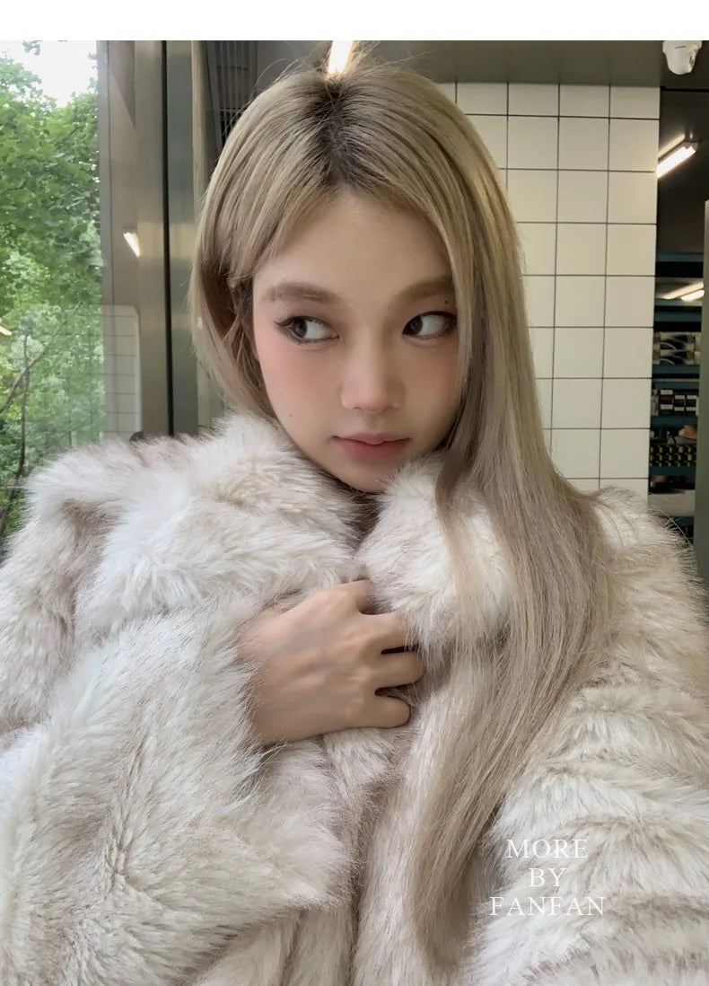 Women's Faux Fur Winter Jacket with Pockets