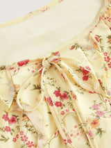 Floral Summer A-Line Dress – Ruffled Square Neck Backless Party Mini