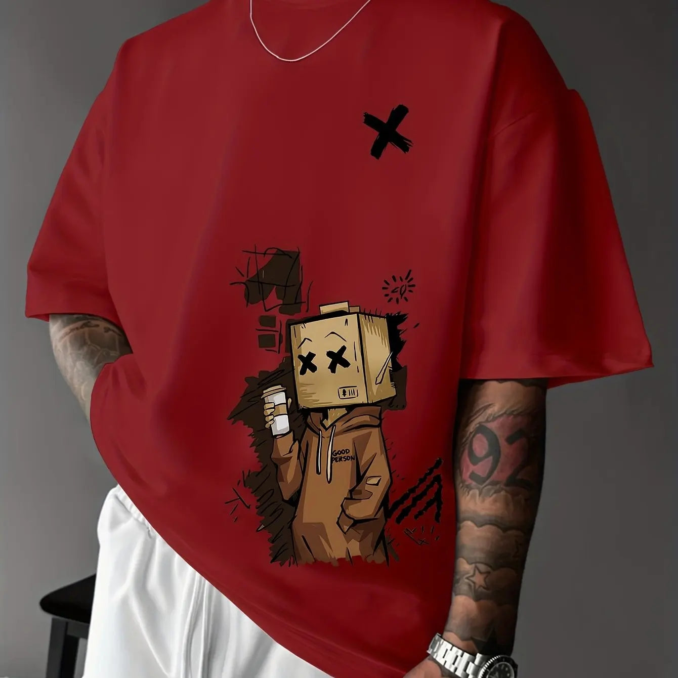 Men's Pure Cotton Graffiti Print Loose Fit Casual T-Shirt