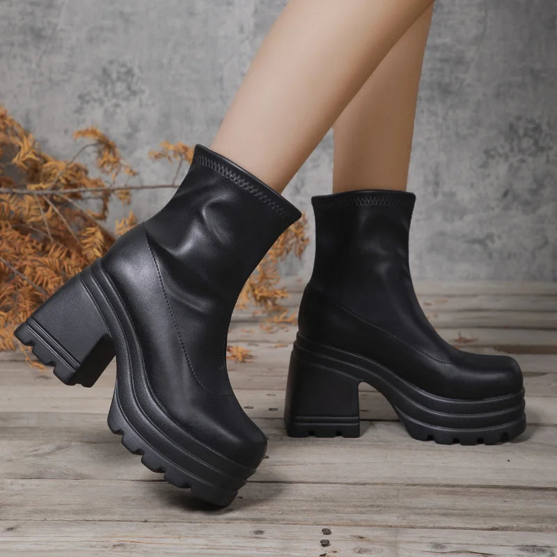 Square Toe Leather Fashion Boots